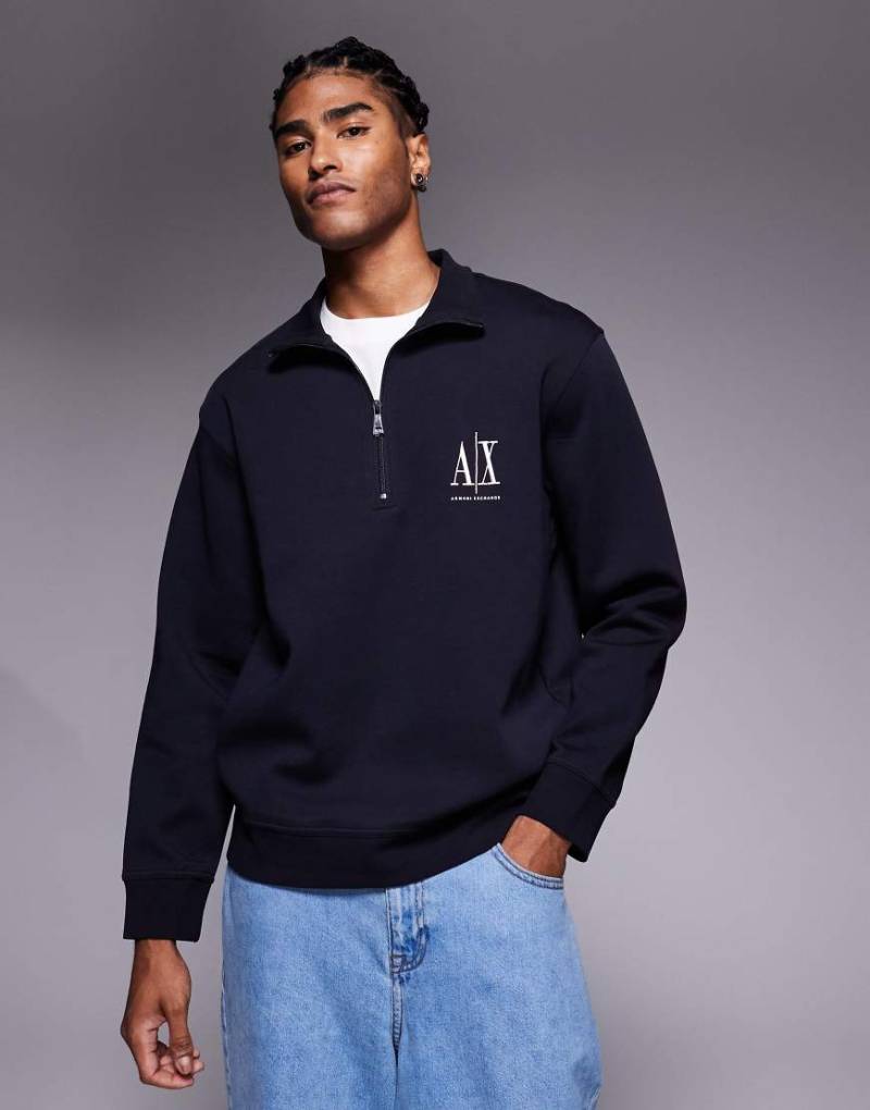 Armani Exchange - Pullover in Marineblau mit Logo und kurzem Reißverschluss von Armani Exchange