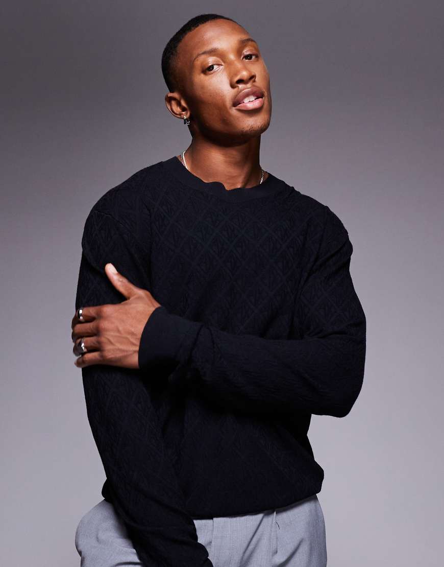 Armani Exchange - Strickpullover in Marineblau mit durchgehendem Logo-Print von Armani Exchange