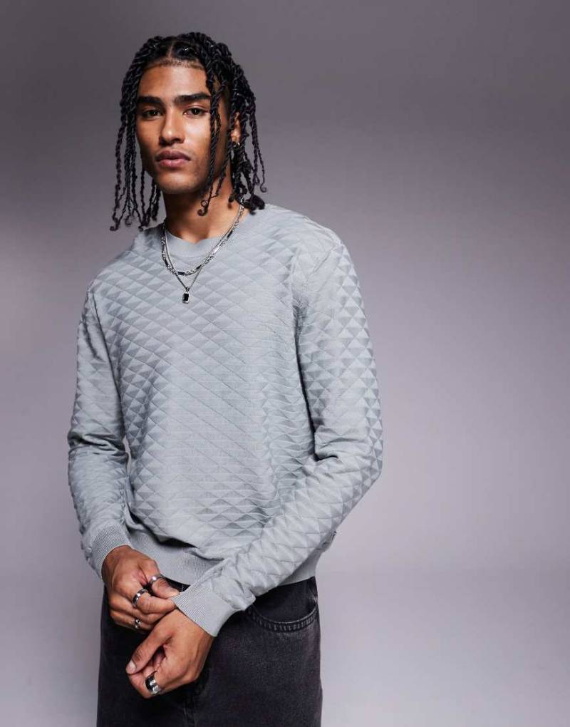 Armani Exchange - Strukturierter Pullover in Dunkelgrau mit Rundhalsausschnitt und Logo von Armani Exchange