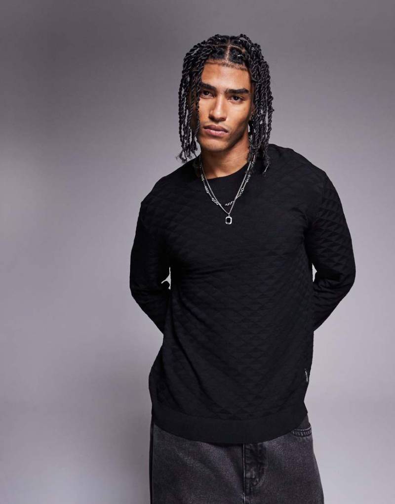 Armani Exchange - Strukturierter Pullover in Schwarz mit Rundhalsausschnitt und Logo von Armani Exchange