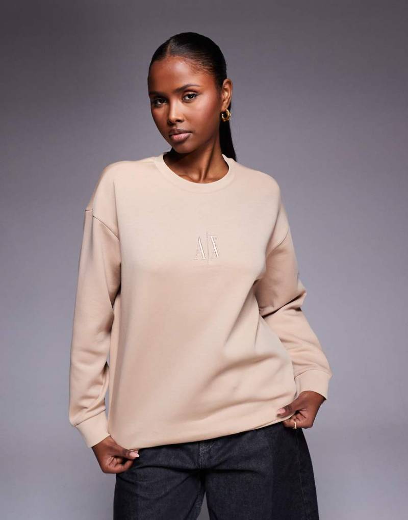 Armani Exchange - Sweatshirt in Hellbraun mit mittigem Logo-Brown von Armani Exchange