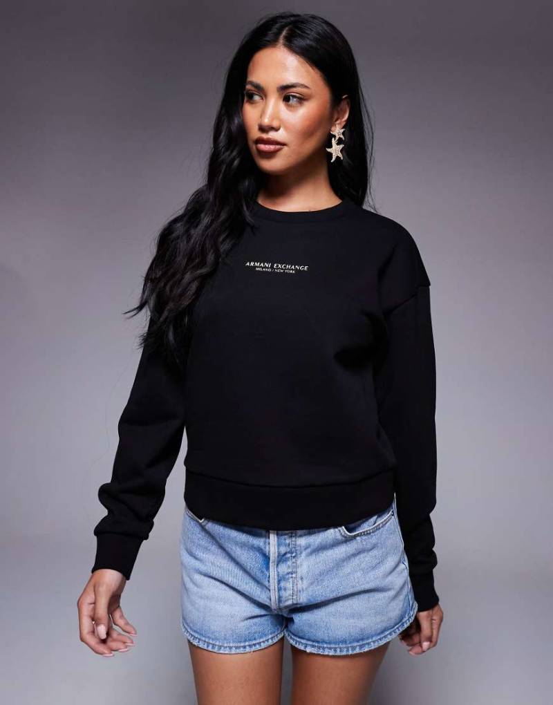 Armani Exchange - Sweatshirt in Schwarz und Gold mit mittigem Logo von Armani Exchange