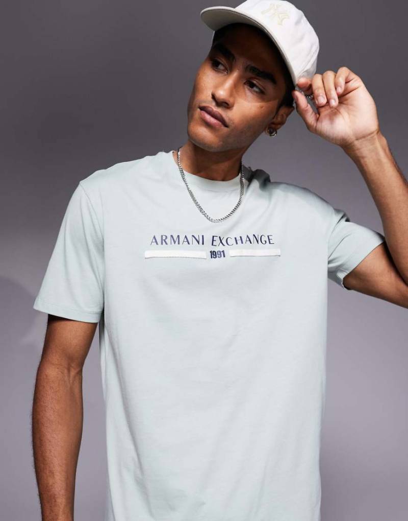 Armani Exchange - T-Shirt in Salbeigrün mit mittigem Logo von Armani Exchange