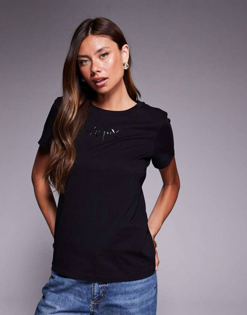 Armani Exchange - T-Shirt in Schwarz mit zentriertem Logo von Armani Exchange