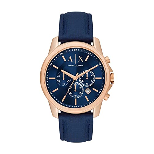 Armani Exchange Uhr für Herren , Chronographenwerk, 44mm Rose Gold Edelstahlgehäuse mit Lederarmband, AX1723 von Armani Exchange