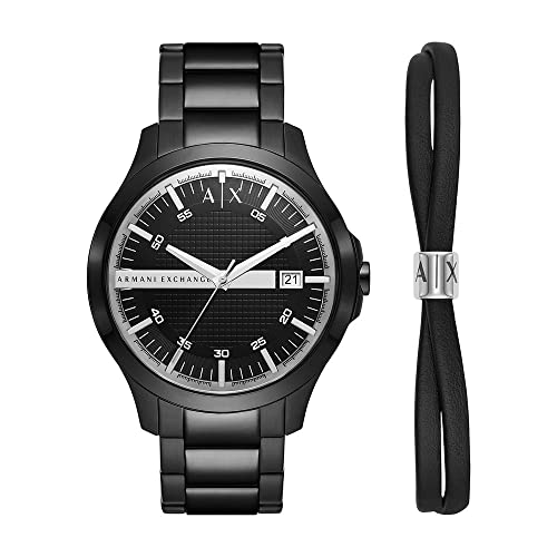 Armani Exchange Uhr für Herren , DreizeigerDatumswerk, 46mm Schwarzes Edelstahlgehäuse mit Edelstahlarmband, AX7134SET von Armani Exchange