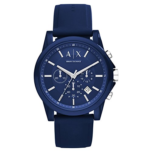 Armani Exchange Uhr für Männer , Chronographenwerk, 44mm Blaues Edelstahlgehäuse mit Silikonarmband, AX1327 von Armani Exchange