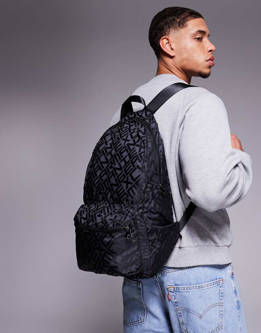 Armani Exchange - Verstaubarer 2-in-1-Rucksack in Schwarz mit All-over-Logoprint von Armani Exchange
