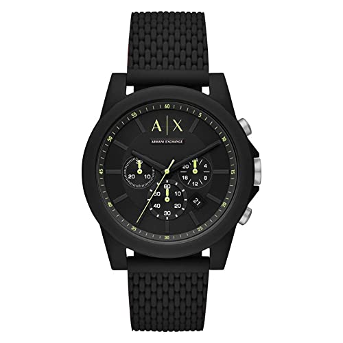 Armani Exchange Watch for Men, Quarz-Chronographenwerk und 44mm Gehäusegröße mit Silikonarmband, Schwarz und Grün von Armani Exchange