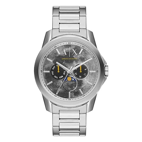 Armani Exchange Uhr für Herren , QuarzMultifunktionswerk, 44MM Silbernes Edelstahlgehäuse mit Edelstahlarmband, AX1736 von Armani Exchange