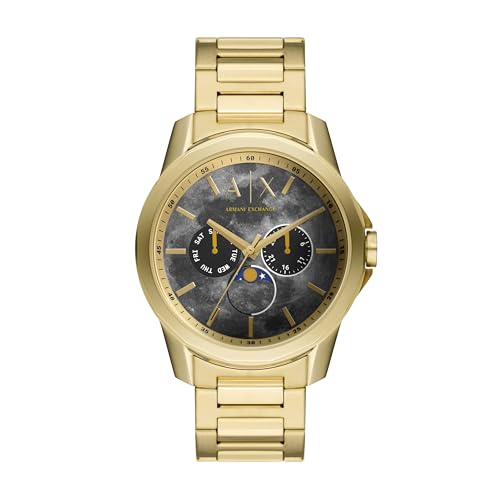 Armani Exchange Uhr für Herren , QuarzMultifunktionswerk, 44MM Gold Edelstahlgehäuse mit Edelstahlarmband, AX1737 von Armani Exchange