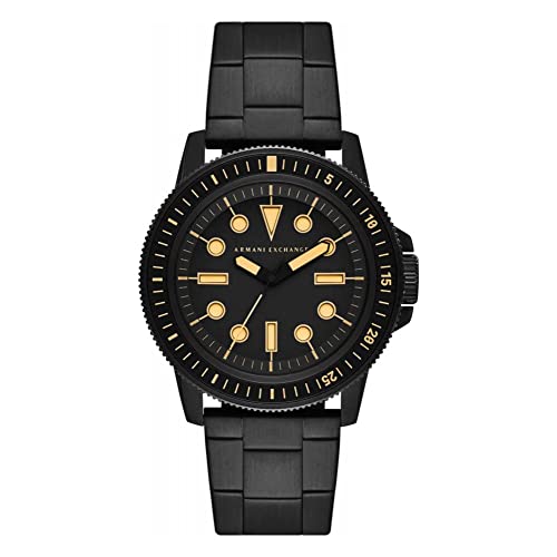 Armani Exchange Herrenuhr, Dreizeigeruhrwerk, 44 mm Schwarzes Edelstahlgehäuse mit Edelstahlarmband, AX1855 von Armani Exchange