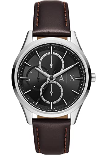Armani Exchange Uhr für Herren, QuarzMultifunktionswerk, 42MM Braunes Edelstahlgehäuse mit Lederarmband, AX1868 von Armani Exchange