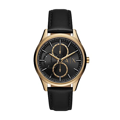 Armani Exchange Uhr für Herren , QuarzMultifunktionswerk, 42MM Schwarzes Edelstahlgehäuse mit Lederarmband, AX1869 von Armani Exchange