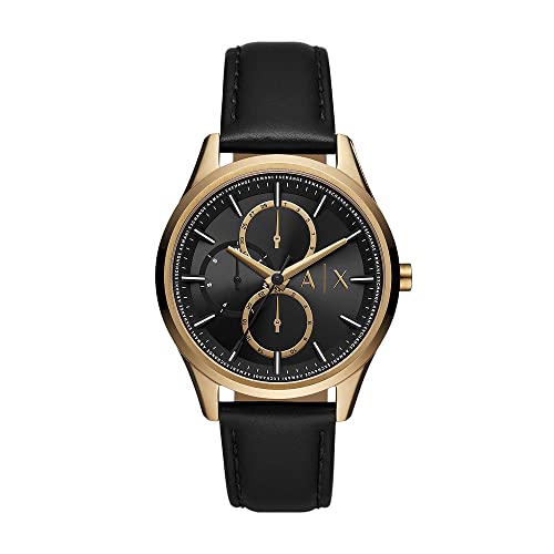 Armani Exchange Uhr für Herren, QuarzMultifunktionswerk, 42MM Schwarzes Edelstahlgehäuse mit Lederarmband, AX1869 von Armani Exchange