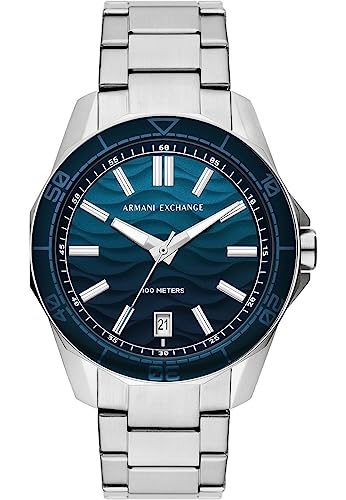 Armani Exchange Herrenuhr, Dreizeiger-Datumswerk, Edelstahluhr mit 44 mm Gehäusegröße von Armani Exchange