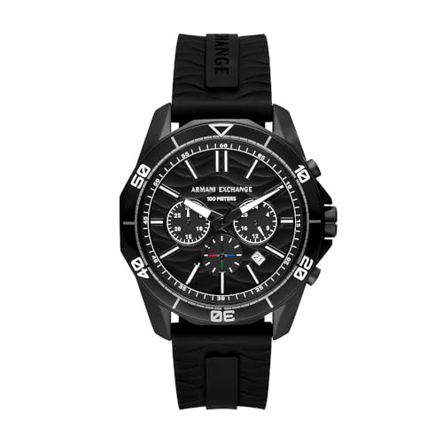 Armani Exchange Watch for Men, Quarz-Chronographenwerk und 44mm Gehäusegröße mit Silikonarmband, Schwarz und Weiß von Armani Exchange