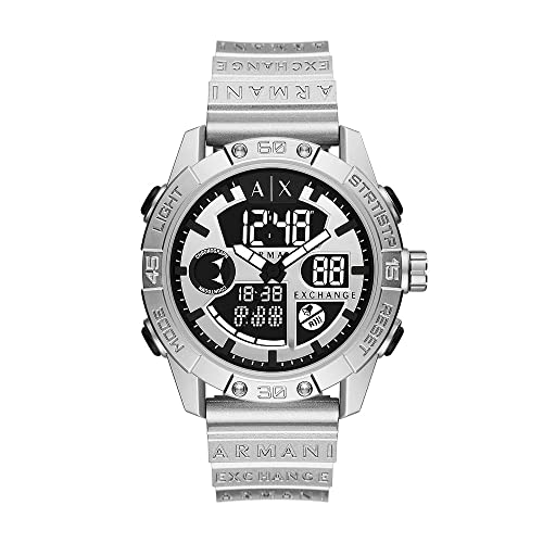 Armani Exchange Herrenuhr , AnaDigi Uhrwerk, 46MM Silbernes ABSGehäuse mit PolyurethanArmband, AX2965 von Armani Exchange
