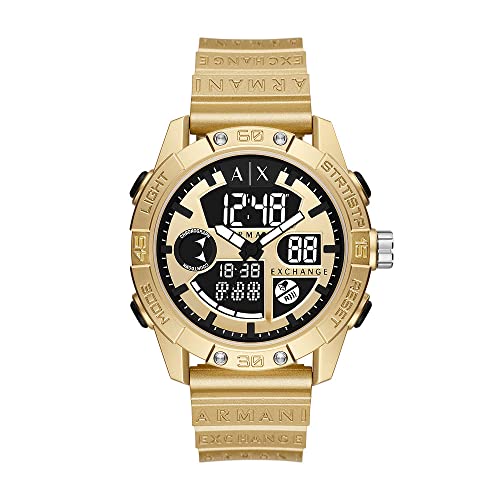 Armani Exchange Herrenuhr , AnaDigi Uhrwerk, 46MM Gold ABS Gehäuse mit Polyurethan Armband, AX2966 von Armani Exchange