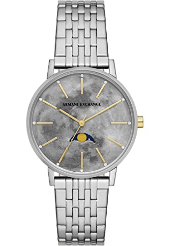 Armani Exchange Uhr für Damen, Quarz/Multi Uhrwerk, 36MM Silbernes Edelstahlgehäuse mit Edelstahlarmband, AX5585 von Armani Exchange