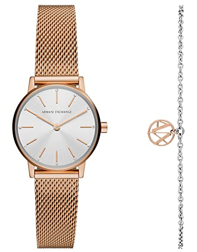 Armani Exchange Uhr für Damen , Zweizeigeruhrwerk, 28mm Rose Gold Edelstahlgehäuse mit Edelstahlarmband, AX7121 von Armani Exchange