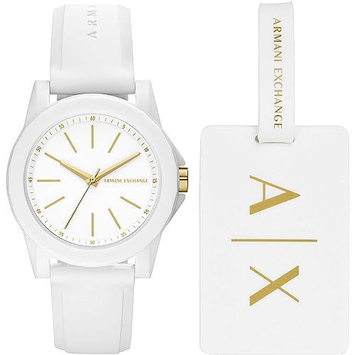 Armani Exchange Uhr für Damen , Dreizeigeruhrwerk, 40mm weißes Nylongehäuse mit Silikonarmband, AX7126 von Armani Exchange