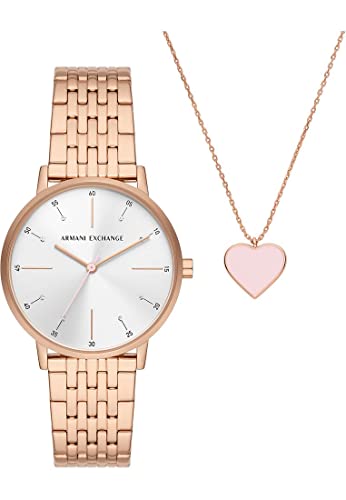 Armani Exchange Uhr für Damen , QuarzDreizeigerwerk, 36MM Rose Gold Edelstahlgehäuse mit einem Edelstahlarmband, AX7145SET von Armani Exchange