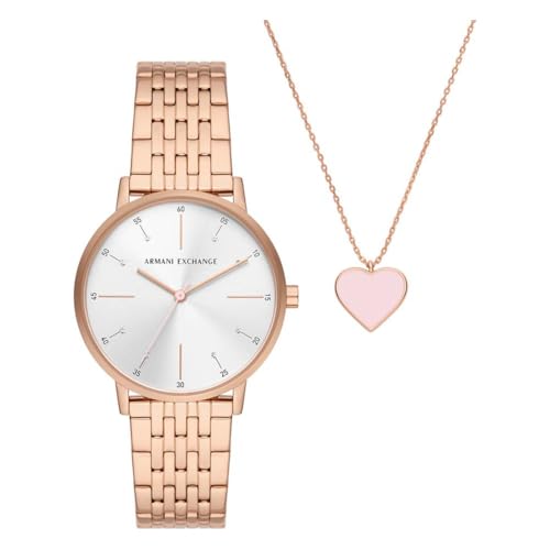Armani Exchange Uhr für Damen, QuarzDreizeigerwerk, 36MM Rose Gold Edelstahlgehäuse mit einem Edelstahlarmband, AX7145SET von Armani Exchange