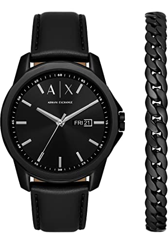 Armani Exchange Herrenuhr 3-Zeiger-Werk Wochentag Datum Edelstahl schwarz, AX7147SET von Armani Exchange