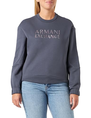 Armani Exchange We Beat as one M34 Women's Studded Logo, Long Sleeves SweatshirtBlueLarge von Armani Exchange