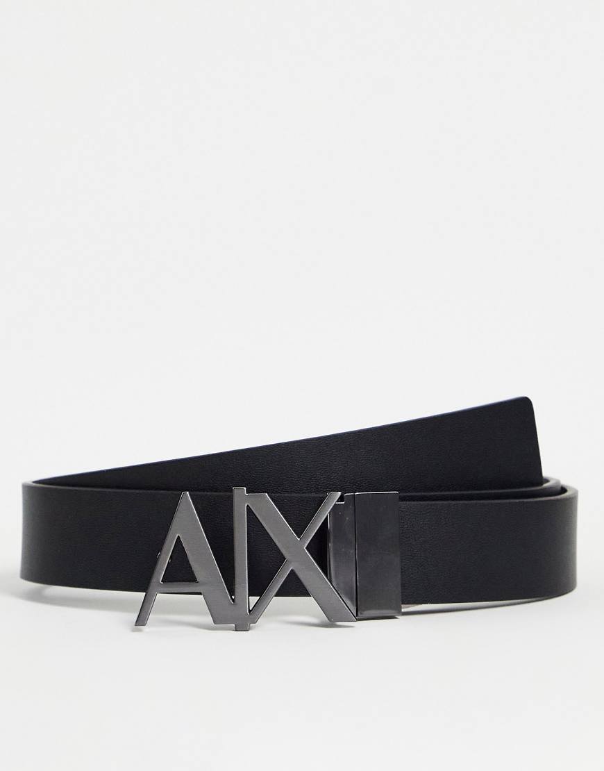 Armani Exchange - Wendbarer Ledergürtel in Schwarz/Grau mit Logo-Schnalle von Armani Exchange