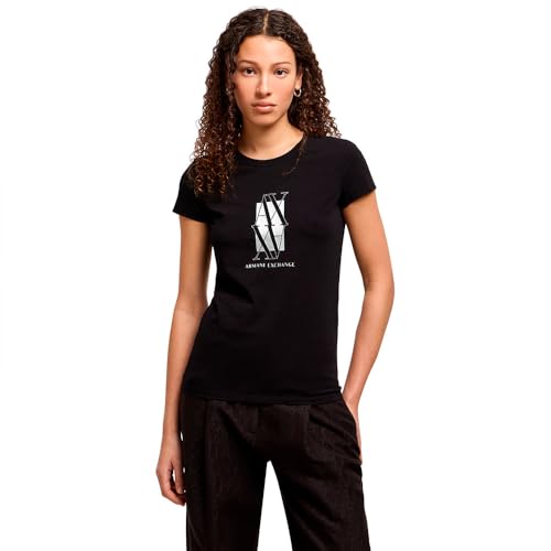 Armani Exchange Women's Arte Sella, foil Monogram Logo T-Shirt, Black, 38 von Armani Exchange