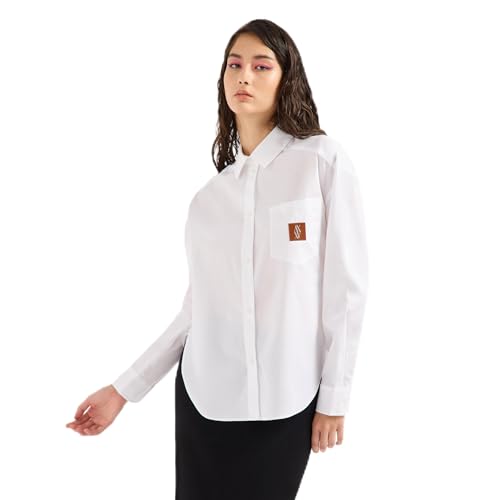 Armani Exchange Women's Classic Look, Button down, Side Logo Shirt White,L von Armani Exchange
