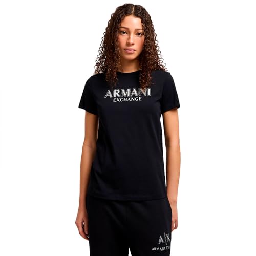 Armani Exchange Women's Crewneck Regular Fit Rhinestone and Metallic Log oTee T-Shirt, Black, Large von Armani Exchange