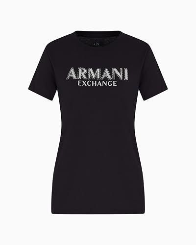 Armani Exchange Women's Crewneck Regular Fit Rhinestone and Metallic Log oTee T-Shirt, Black, Medium von Armani Exchange