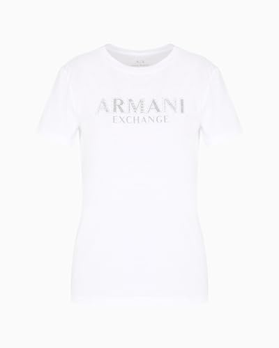 Armani Exchange Women's Crewneck Regular Fit Rhinestone and Metallic Log oTee T-Shirt, Optic White, Large von Armani Exchange