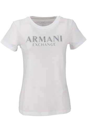 Armani Exchange Women's Crewneck Regular Fit Rhinestone and Metallic Log oTee T-Shirt, Optic White, XXL von Armani Exchange