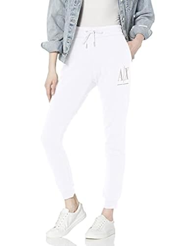 Armani Exchange Women's Drawstring Logo Studs Terry Jogger Casual Pants, Optic White, Groß von Armani Exchange