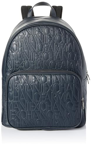 Armani Exchange Women's Essential, Jim, Sustainable, Embossed All Over Logo Backpack, Blue von Armani Exchange