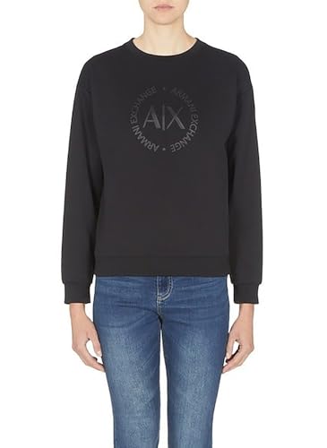 Armani Exchange Women's Essential Crewneck, Circle Logo Pullover Sweater, Black, M von Armani Exchange
