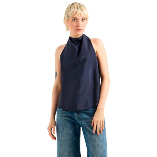 Armani Exchange Women's Flowy High Neck Blue Edition Sleeveless Top, XS von Armani Exchange