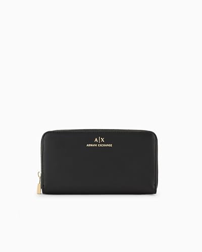 Armani Exchange Women's Jane, Sustainable, Gold Printed Logo Tri-Fold Wallet, Black von Armani Exchange