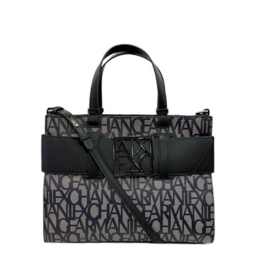 Armani Exchange Women's Large Logo Placket Satchel Bag Big Tote, Beige/Black von Emporio Armani