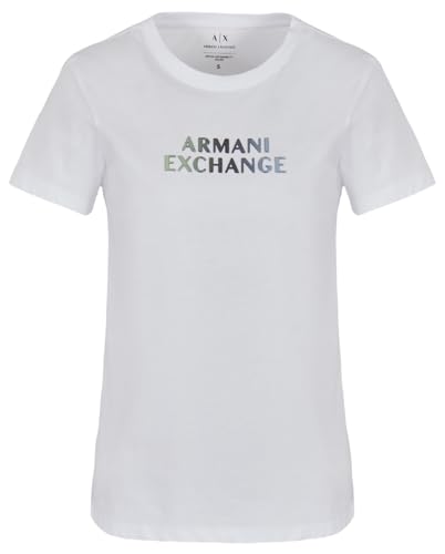 Armani Exchange Women's Ombre Metallic Logo Cotton Jersey T-Shirt, Optic White, XS von Armani Exchange