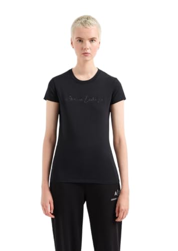 Armani Exchange Women's Rhinestone Script Logo Cotton Crewneck T-Shirt Black, M von Armani Exchange
