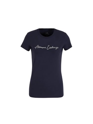 Armani Exchange Women's Rhinestone Script Logo Cotton Crewneck T-Shirt, Blueberry Jelly, Small von Armani Exchange