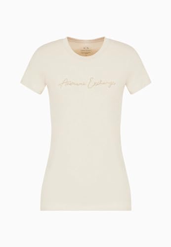 Armani Exchange Women's Rhinestone Script Logo Cotton Crewneck T-Shirt, Dusty Ground, M von Armani Exchange