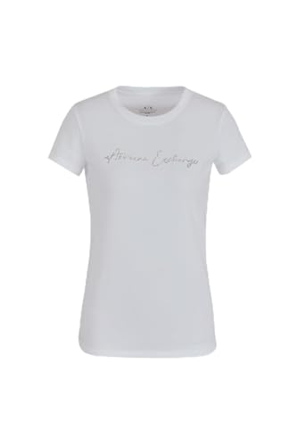 Armani Exchange Women's Rhinestone Script Logo Cotton Crewneck T-Shirt Optic White, XS von Armani Exchange