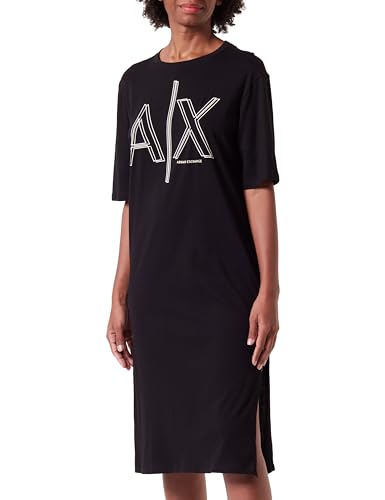 Armani Exchange Women's Sustainable, Big Logo Print, Round Neck Casual Dress, Black, M von Armani Exchange
