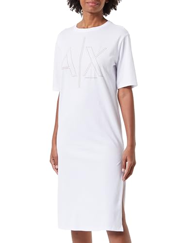 Armani Exchange Women's Sustainable, Big Logo Print, Round Neck Casual Dress,White,L von Armani Exchange